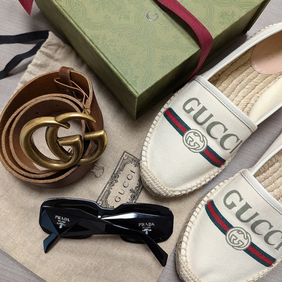 Authentic Gucci Cream Logo Canvas Espadrilles Size 37 - Picture 10 of 10